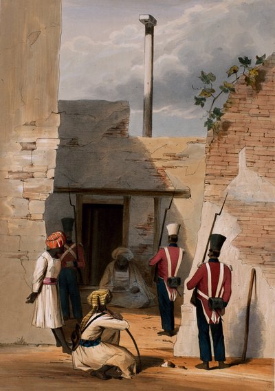 A prisão de Hadjee Khan Kakus - Cabool, de "O assalto de Ghuznee e Khelat" de W. Taylor, 1839 de Lieutenant Thomas Wingate