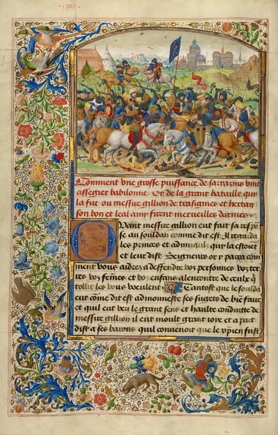 Gillion derrota o rei Heitor e Gillion luta com o emir de Orbrie de Lieven van Lathem