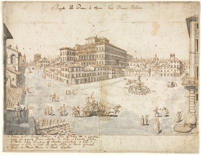 Dezoito vistas de Roma: a Piazza Barberini retoma ..., 1665. de Lievin Cruyl