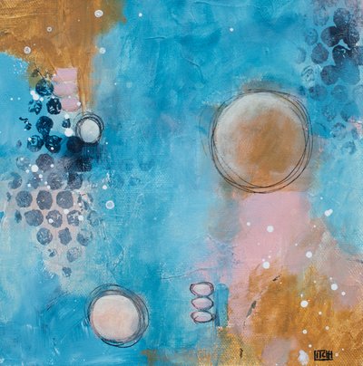Círculos abstratos em azul e dourado de Lillian Christiansson