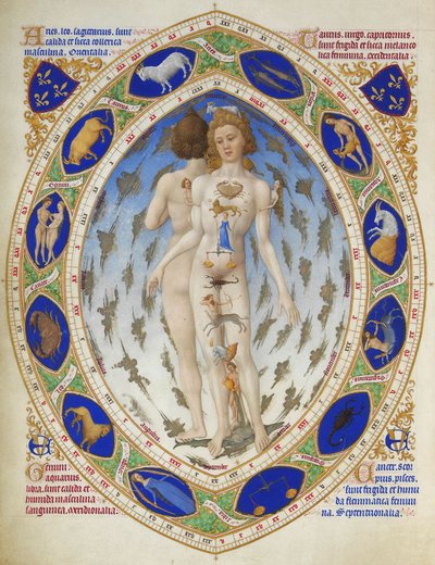 Très Riches Heures du Duc de Berry: Homem Anatómico de Limbourg Brothers