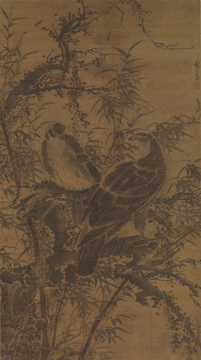 Dois falcões numa mata, em meados do século XV. de Lin Liang