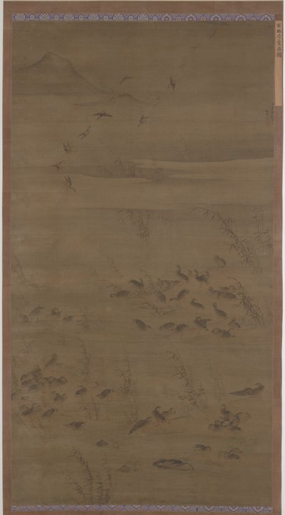 Gansos descendo nas areias de Lin Xue