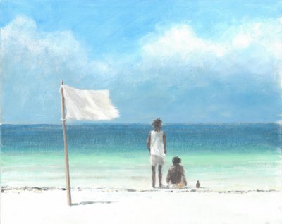 Meninos na praia, Quênia (acrílico sobre papel) de Lincoln Seligman