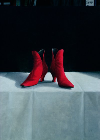 Red Boots, 1995 (acrílico a bordo) de Lincoln Seligman