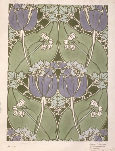 Desenho para um tecido floral, c.1905 (aguarela sobre papel) de Lindsay P. Butterfield
