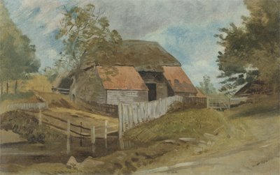 Old Barn, c.1855 (óleo no painel) de Lionel Constable