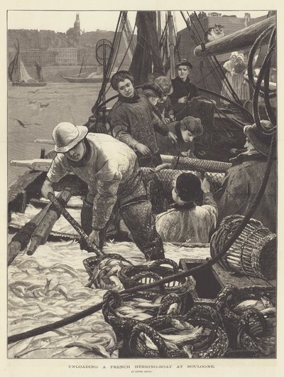 Descarregando um barco de arenque francês em Boulogne de Lionel Percy Smythe