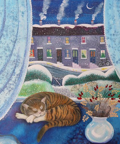 Gato acolhedor, 2016, (tintas acrílicas sobre papel) de Lisa Graa Jensen