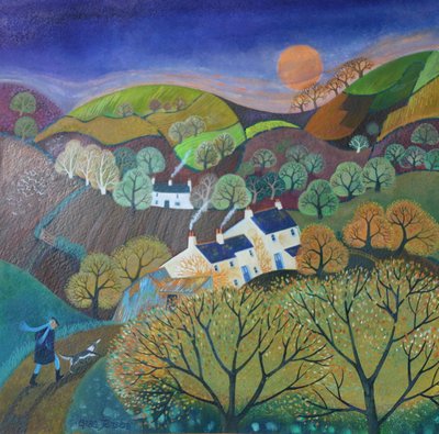 Evening Dog Walk, 2016, (tintas acrílicas sobre papel) de Lisa Graa Jensen