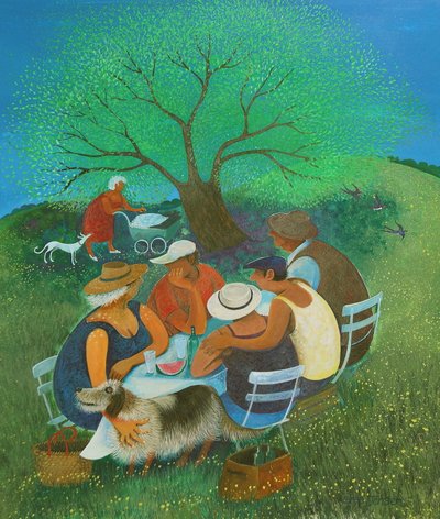 Piquenique familiar, 2018 (acrílicos sobre papel) de Lisa Graa Jensen