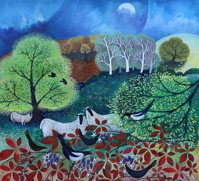 Picaretas de fruta, 2021 (acrílicos sobre papel) de Lisa Graa Jensen