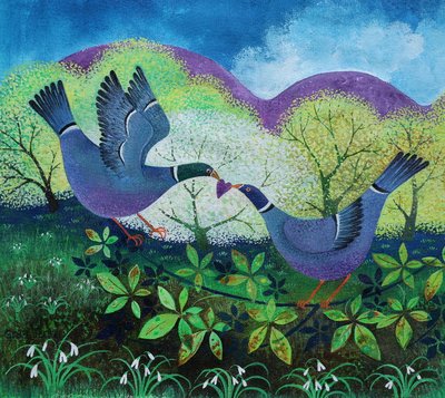 Love Birds, 2020,(acrílicos sobre papel) de Lisa Graa Jensen