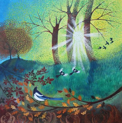 Magpies, 2023 (acrílico sobre tela) de Lisa Graa Jensen