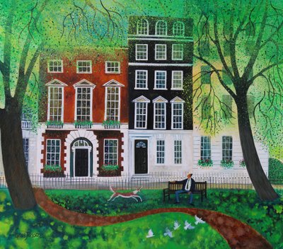Relaxando em Berkley Square 2016. (tintas acrílicas sobre papel) de Lisa Graa Jensen