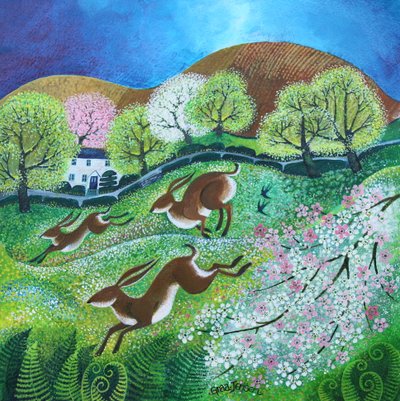 Spring Hares 2, 2025 (acrílico sobre tela) de Lisa Graa Jensen