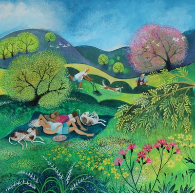 Tarde de Domingo de Sol,2022 (acrílicos sobre papel) de Lisa Graa Jensen