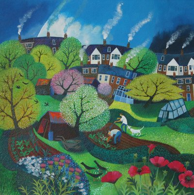 Veggie Patch, 2015, (tintas acrílicas sobre papel) de Lisa Graa Jensen