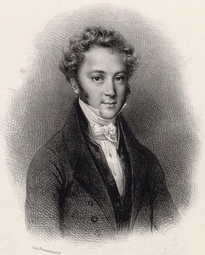 Retrato do pianista e compositor Ignaz Moscheles 1794-1870, c. 1830. de Lithographie Formentin et C..