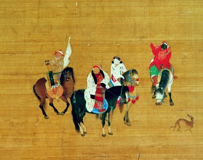 Kublai Khan (1214-94) Caça, dinastia Yuan (tinta e cor na seda) (detalhe) de Liu Kuan tao