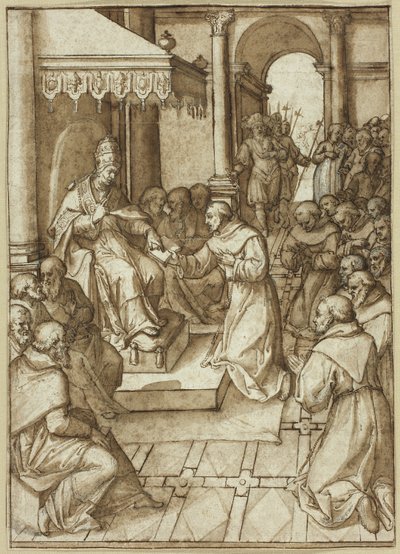 Aprovação das Regras da Ordem Franciscana pelo Papa Inocêncio III em 1209 de Livio Agresti