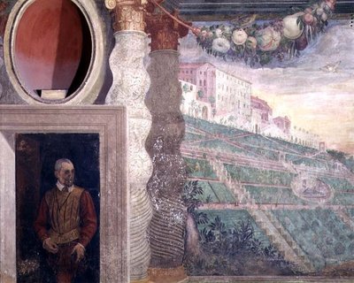 O salão principal, detalhe de decoração representando a Villa d