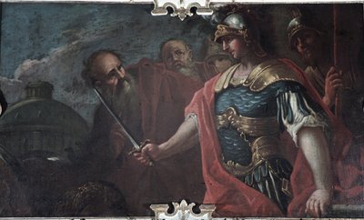 Alexandre, o Grande, cortando o nó górdio, 1736-1737 de Livio Retti