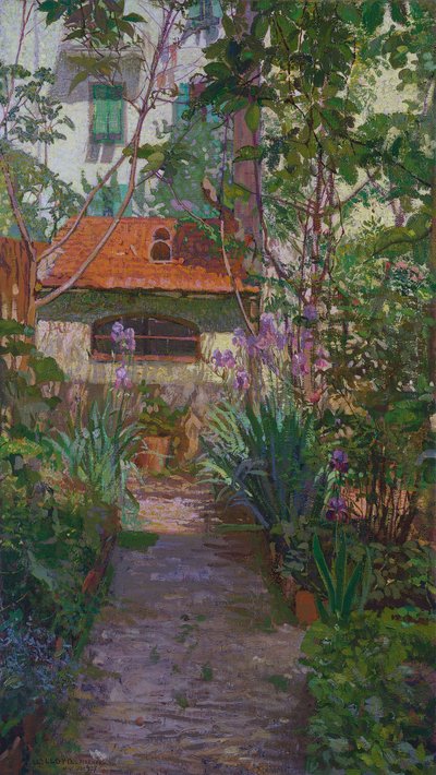 O tríptico ou jardim em flor (painel lateral) (1907) de Llewelyn Lloyd