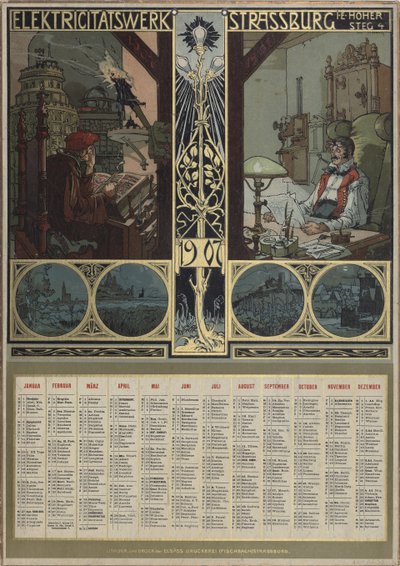 Central elétrica Estrasburgo. Calendário para o ano de 1907, 1906. de Léo Schnug