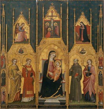 Retábulo da Virgem com os santos Agatha, Estêvão, Francisco e um santo mártir de Lo Spagna