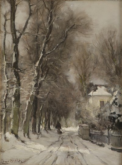 Um caminho coberto de neve no inverno (óleo sobre painel) de Lodewijk Frederik Hendrik (1850 1936) Apol