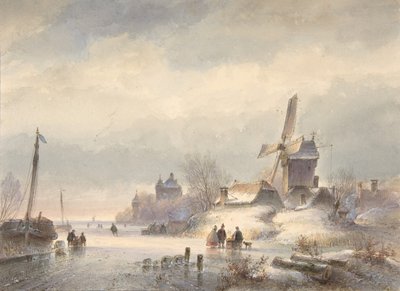 Paisagem de inverno com rio congelado, século XIX de Lodewijk Johannes Kleijn