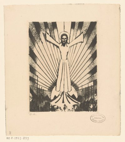 Cristo de braços estendidos numa paisagem montanhosa de Lodewijk Schelfhout (signed by artist)