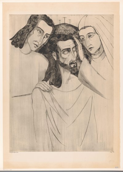 Christus tussen Johannes de Doper como Maria Cristo, sua mãe e São João (título original) de Lodewijk Schelfhout (signed by artist)