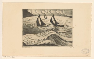 Três veleiros no mar durante uma tempestade La Tempête (título original) de Lodewijk Schelfhout (signed by artist)
