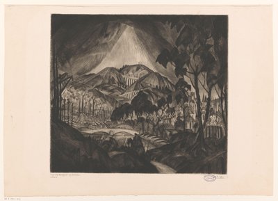 Paisagem montanhosa com indústria Evolution (título original no objeto) de Lodewijk Schelfhout (signed by artist)