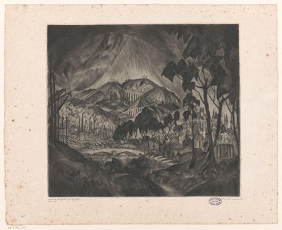 Paisagem montanhosa com indústria Evolution (título original no objeto) de Lodewijk Schelfhout (signed by artist)