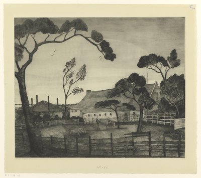 Paisagem holandesa com fazenda e prado Paysage Hollandais (título original) de Lodewijk Schelfhout (signed by artist)