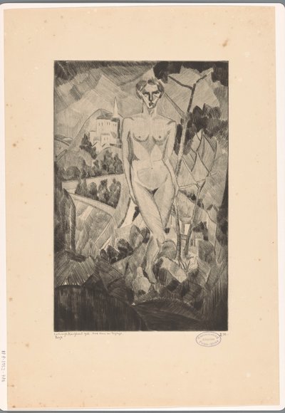 Mulher nua na paisagem montanhosa Nue dans un paysage (título original no objeto) de Lodewijk Schelfhout (signed by artist)