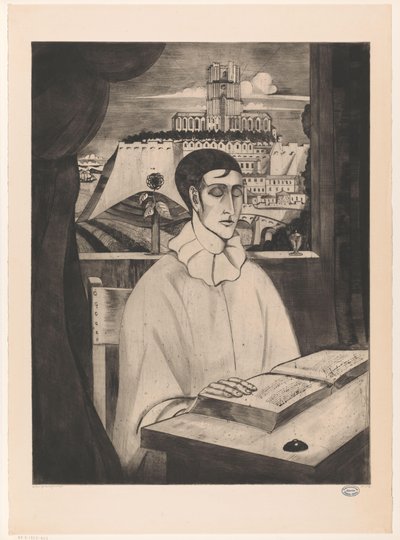 Pierrot lendo um livro Pierrot Meditante (título original) de Lodewijk Schelfhout (signed by artist)