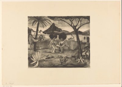 Dois homens carregando um homem em um jardim de Lodewijk Schelfhout (signed by artist)