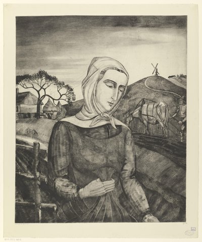Fazendeiro flamengo em uma paisagem montanhosa Jeune fille Flamande (título original) de Lodewijk Schelfhout (signed by artist)