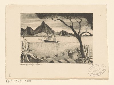Veleiro em uma baía Le Bateau (título original) de Lodewijk Schelfhout (signed by artist)