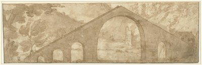 Ponte íngreme numa paisagem de Lodewijk Toeput (attributed to)