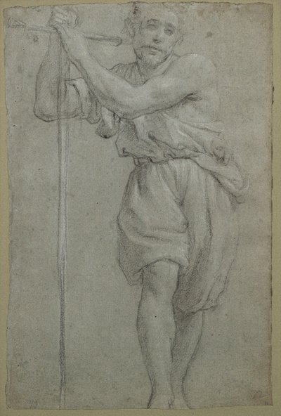 Um Homem Apoiado numa Cruz de Madeira (pastel) de Lodovico (attr. to) Carracci