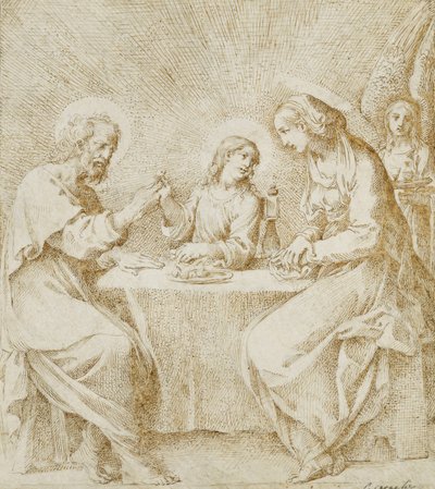 O Menino Jesus, a Virgem e São José, sentados à mesa, assistidos por um anjo, de Lodovico Carracci