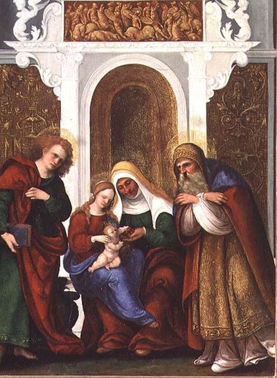 Madonna e Child com a SS. Anne, João Evangelista e Zacarias ou Madonna e Santa Ana das Cerejas (painel) de Lodovico Mazzolino