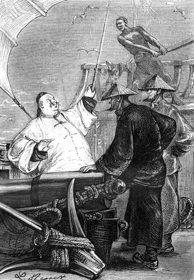 Desenho de Leon Benett, do livro de Júlio Verne "As Tribulações de um Chinês na China" - edição Hetzel/Viagens Extraordinárias 1879. de Léon Benett