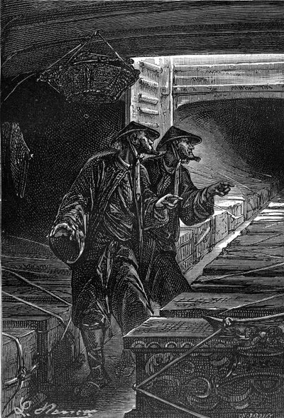 desenho de Leon Benett, a partir do livro de Júlio Verne "As tribulações de um chinês na China" - edição Hetzel. Viagens extraordinárias 1879. de Léon Benett