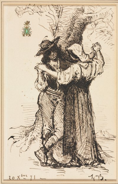 Casal cortejando por uma árvore de Léon Bonnat